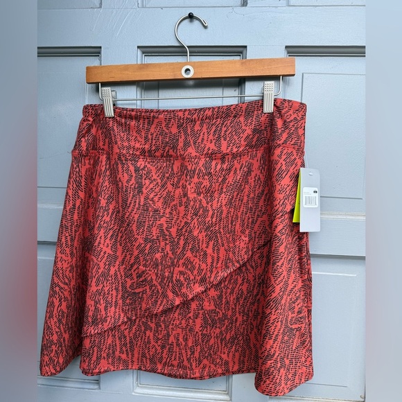 NWT Eddie Bauer Kacey pull on skirt Cinnabar imprint ‎ faux wrap stretchy size L - Picture 1 of 7